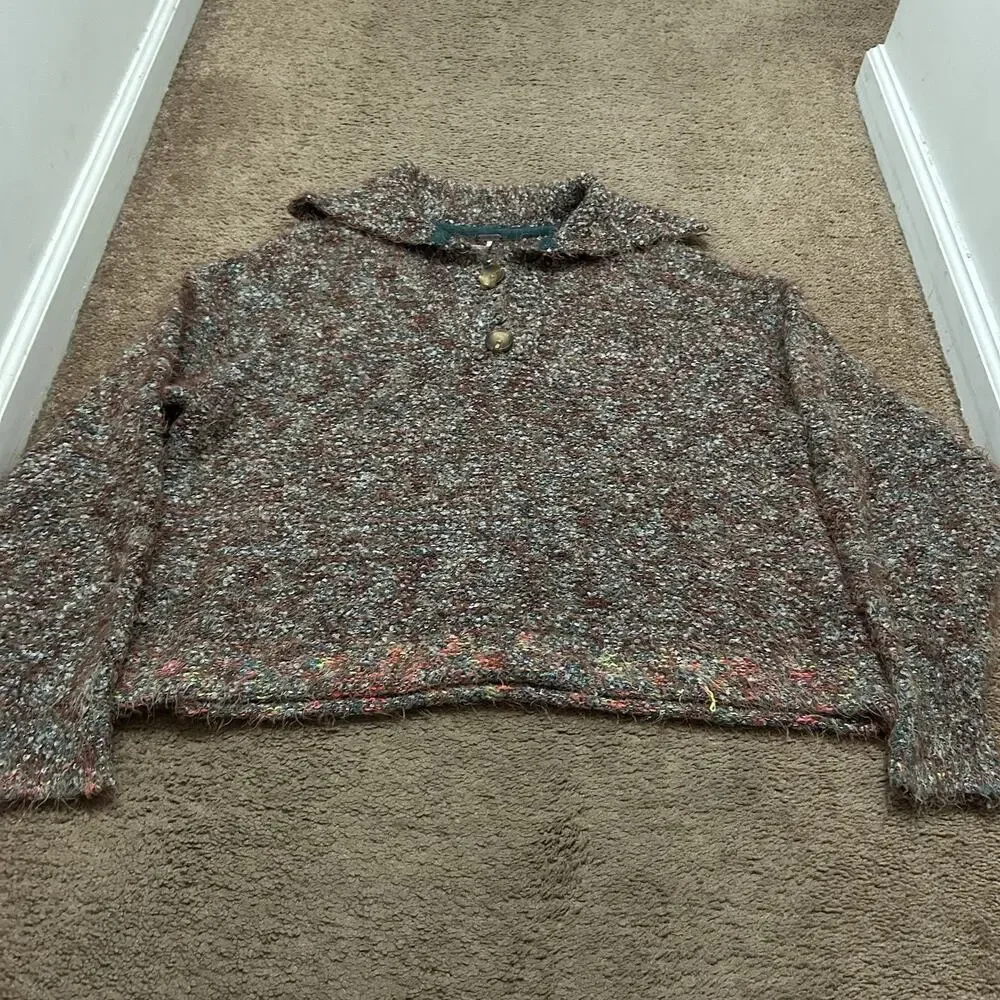 Free People Women's Stellar Collared Textured Sweater Size Medium